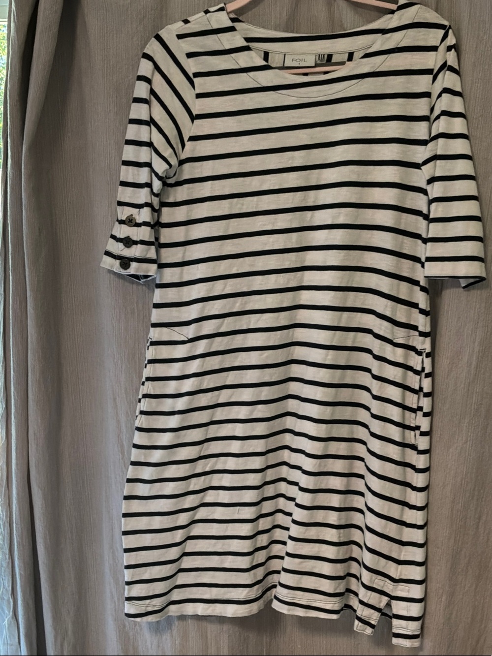 FOIL Black and White Striped Midi Dress